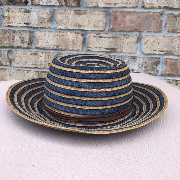 Tropical Trends Navy Tan Stripes Women’s Versatile Hat One Size - Picture 3 of 14